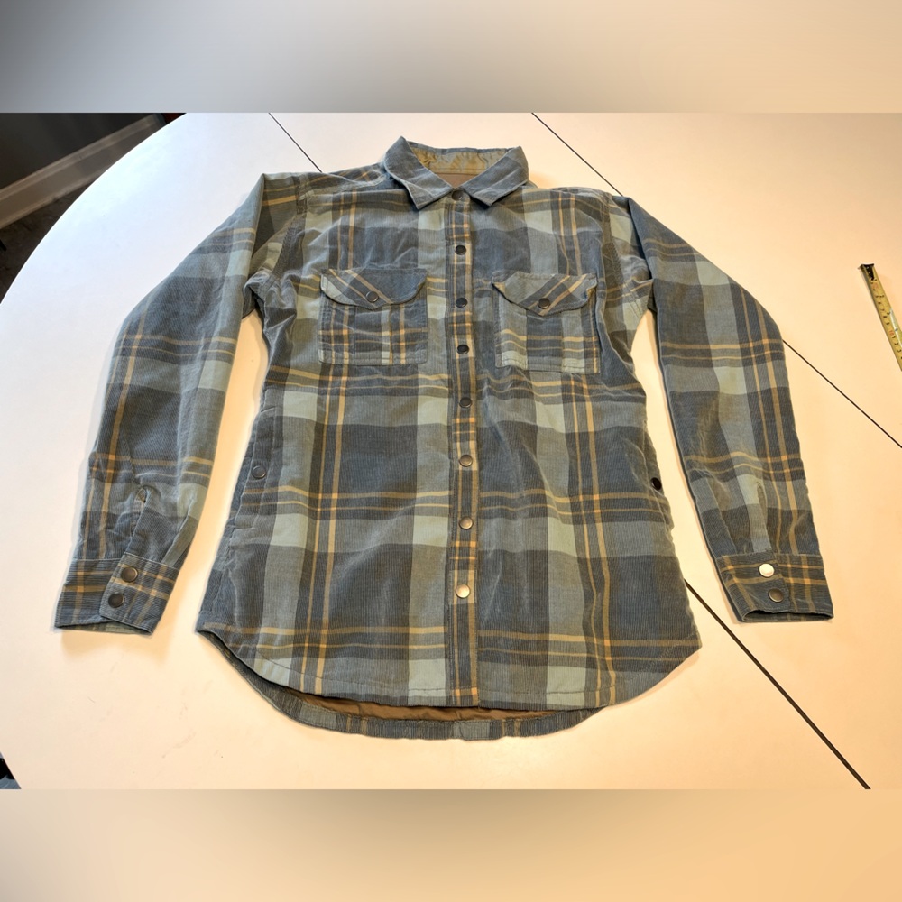 PrAna small blue plaid button down shacket